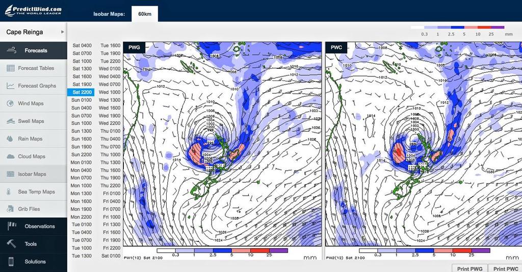 Isobar map - Saturday March 15, 2014 2200hrs - PredictWind March 14-15, 2014  © PredictWind http://www.predictwind.com
